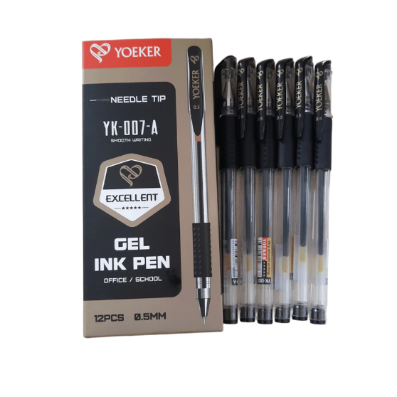 1 Kotak Isi 12 Pcs Pena Gell YOEKER 0,5 MM Hitam YK-007-A