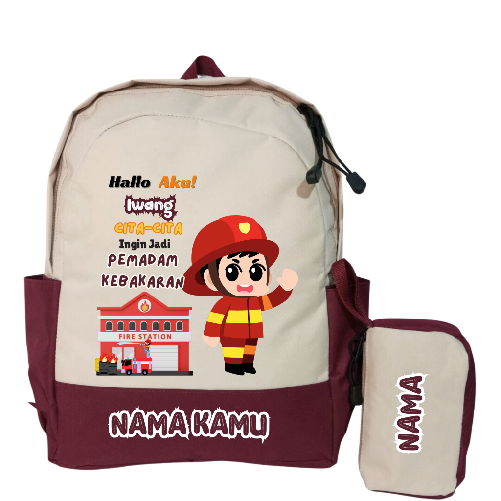 Sheku Tas Anak Karakter Damkar Untuk TK-SD Gratis Request Nama + Cita-cita Buah Hati