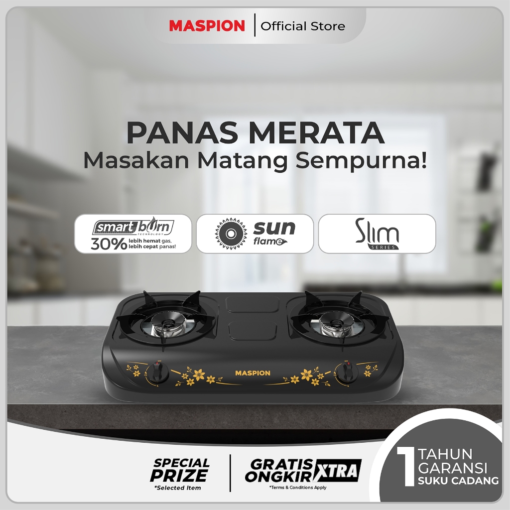 Maspion Kompor Gas 2 Tungku MKG-102 DGSF Dark Green Sun Flame Slim Series