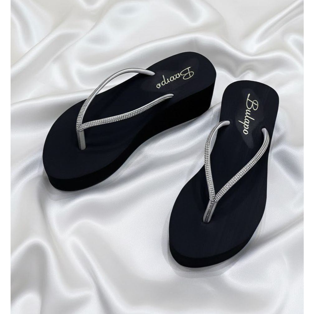 Sandal Spons Wedges Jepit Wanita Premium Mutiara Tinggi 5cm Sendal Cewek Kasual Kekinian Karet senda
