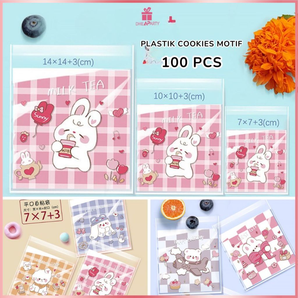 DP Plastik Cookies Motif Lucu ISI  PCS Dengan Perekat / Plastik Kue OPP Bening Transparan / Plastik 
