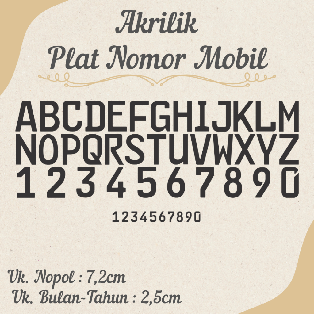 HURUF ANGKA PLAT NOMOR MOBIL AKRILIK
