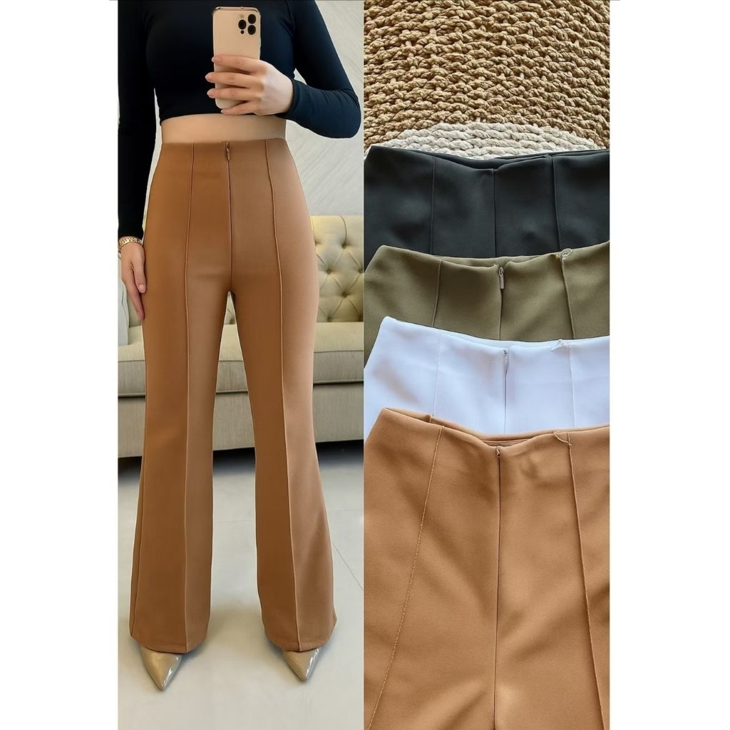 Kulot Cutbray Zipper Scuba Wanita Highwaist - Kulot Scuba Wanita Panjang