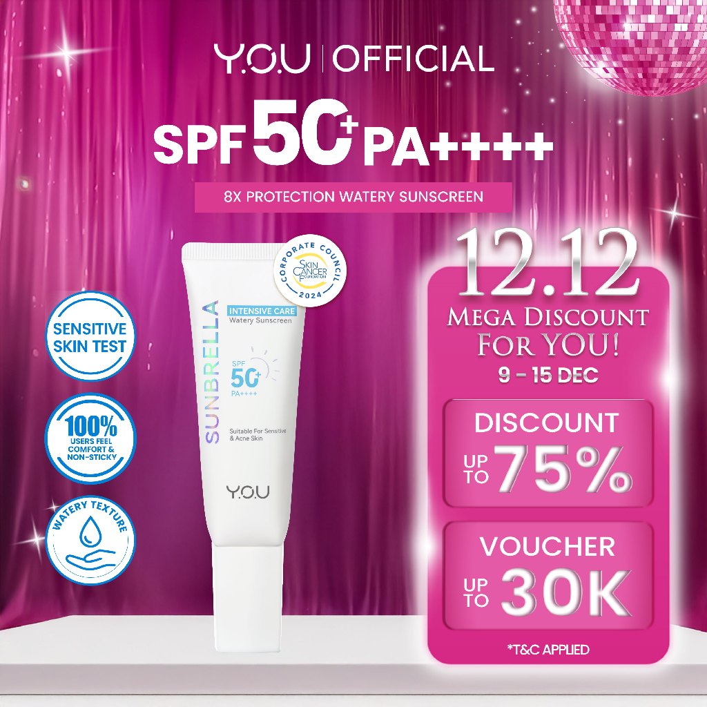 YOU Sunbrella Intensive Care Watery Sunscreen SPF50+ PA++++ Tabir Surya Kulit Sensitif 8X Protection