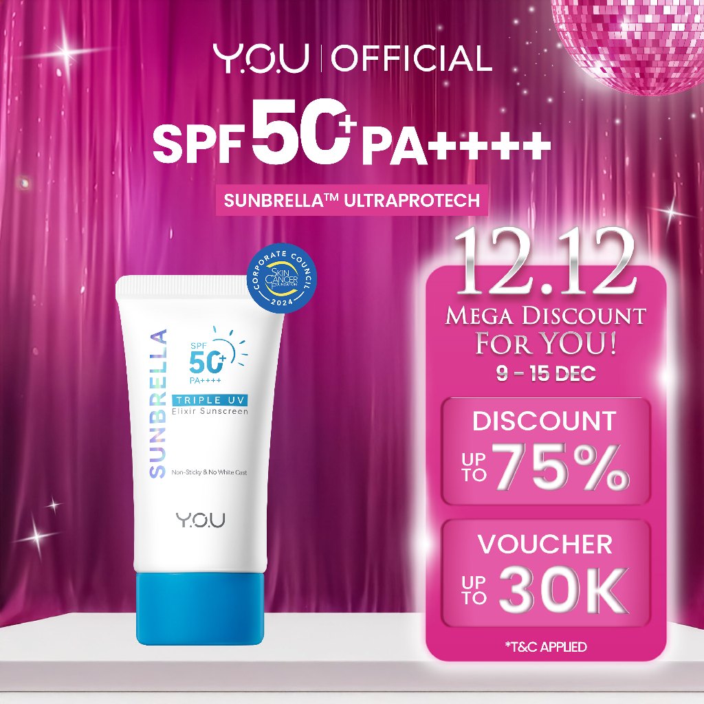YOU Sunbrella Triple UV Elixir Sunscreen SPF50+ PA++++ Tabir Surya Oil Control untuk Kulit Berminyak