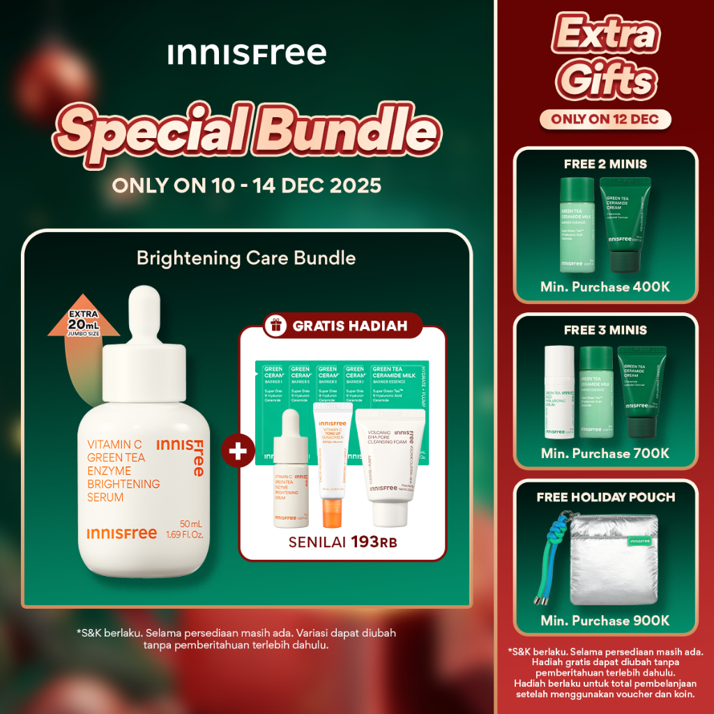 [12.12 Special Bundle] Buy 1 Get 7 Innisfree Vitamin C Green Tea Enzyme Brightening Serum 50ml Set B