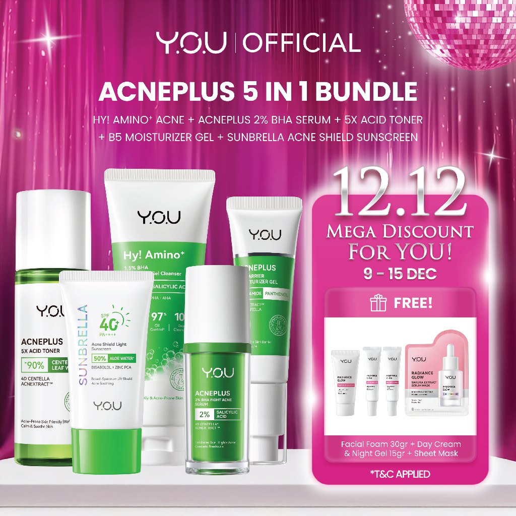 YOU AcnePlus 5in1 Bundle with Niacinamide Centella AHA Paket Acne Atasi Jerawat  Paket Skincare