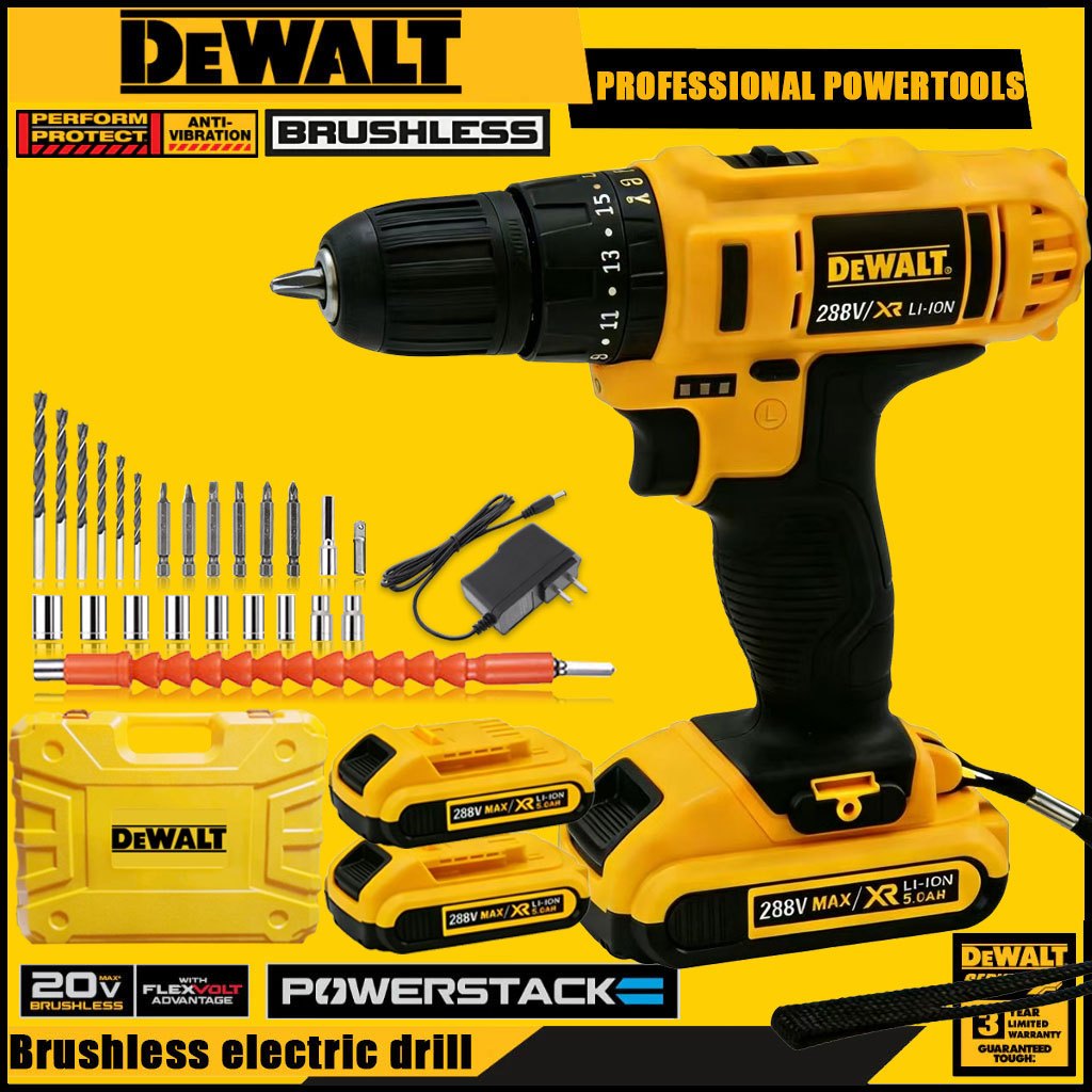 DEWALT  Set bor benturan listrik tanpa kabel  (3 mode) dilengkapi mata bor fleksibel yang cocok untu