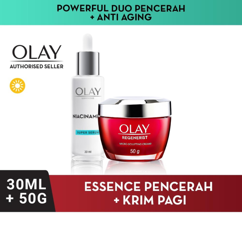 Olay Power Duo Regenerist Cream 50 gr + White Radiance Serum Wajah Anti Aging 30 mL