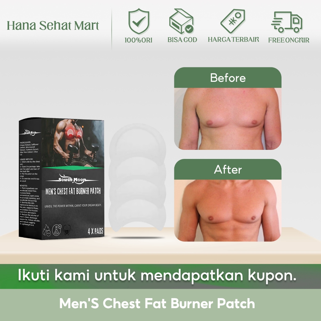 South Moon Men'S Chest Fat Burner Patch 4pcs Koyo Pembakar Lemak Dada Pria Membakar Lemak Mengencang