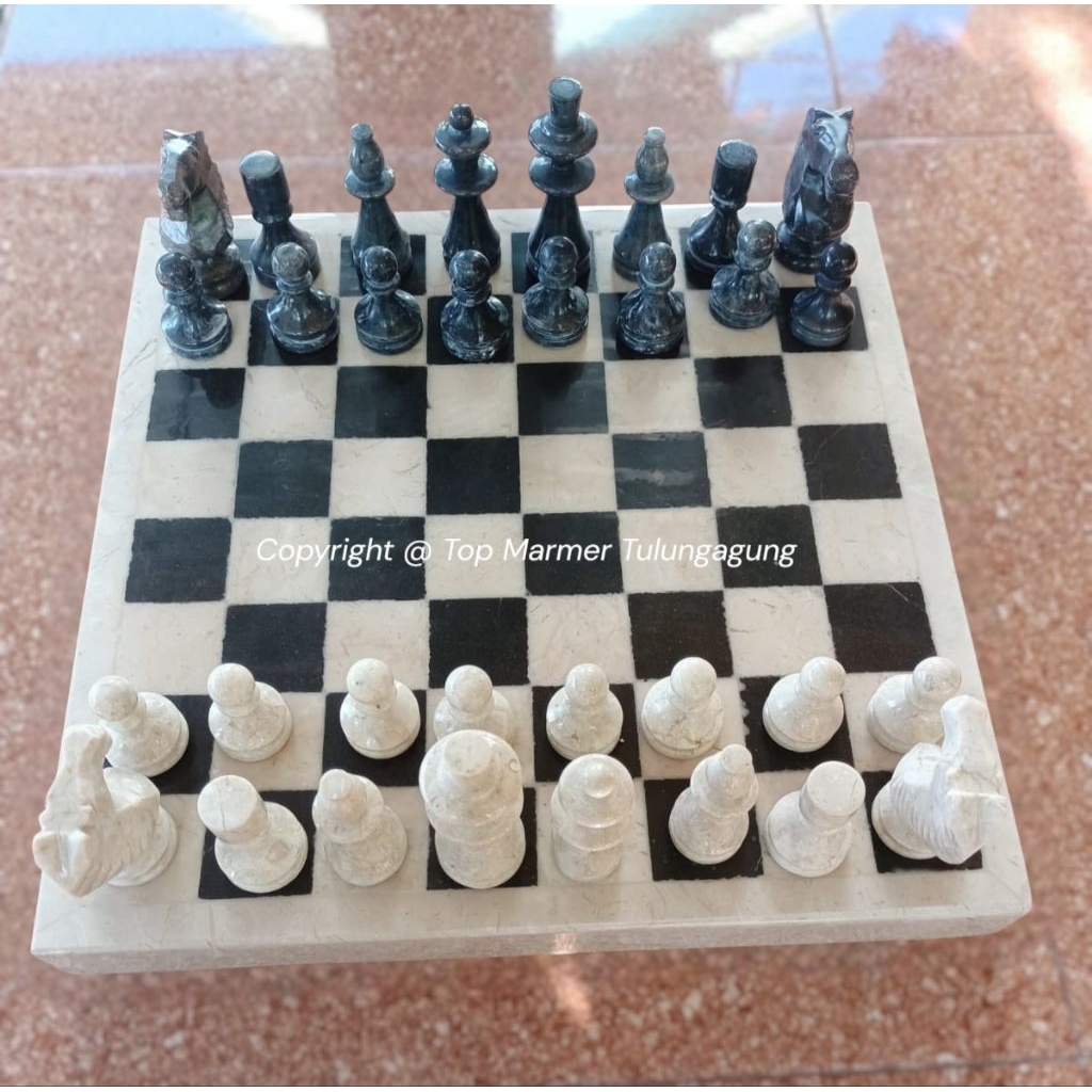 Set Chees Board Marmer 30x30cm | Papan Catur Marmer | Papan Catur Premium
