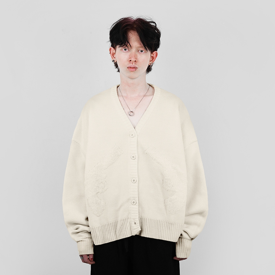 Hierarchy Studios FA - White Distressed Gun Oversized Knit Cardigan