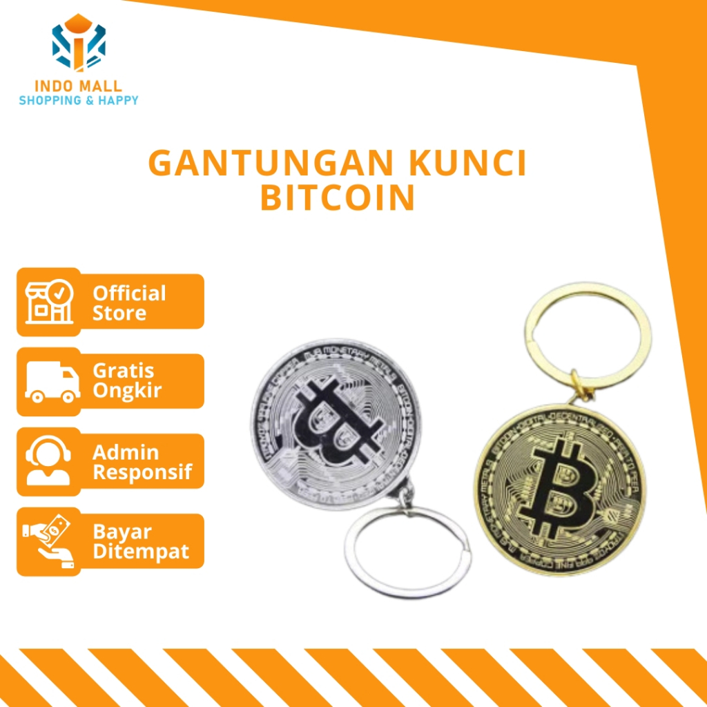(INDOMALL) Koin Bitcoin Keychain Golden Bitcoin Keychain Keychain Gantungan Kunci Bitcoin / Gantunga