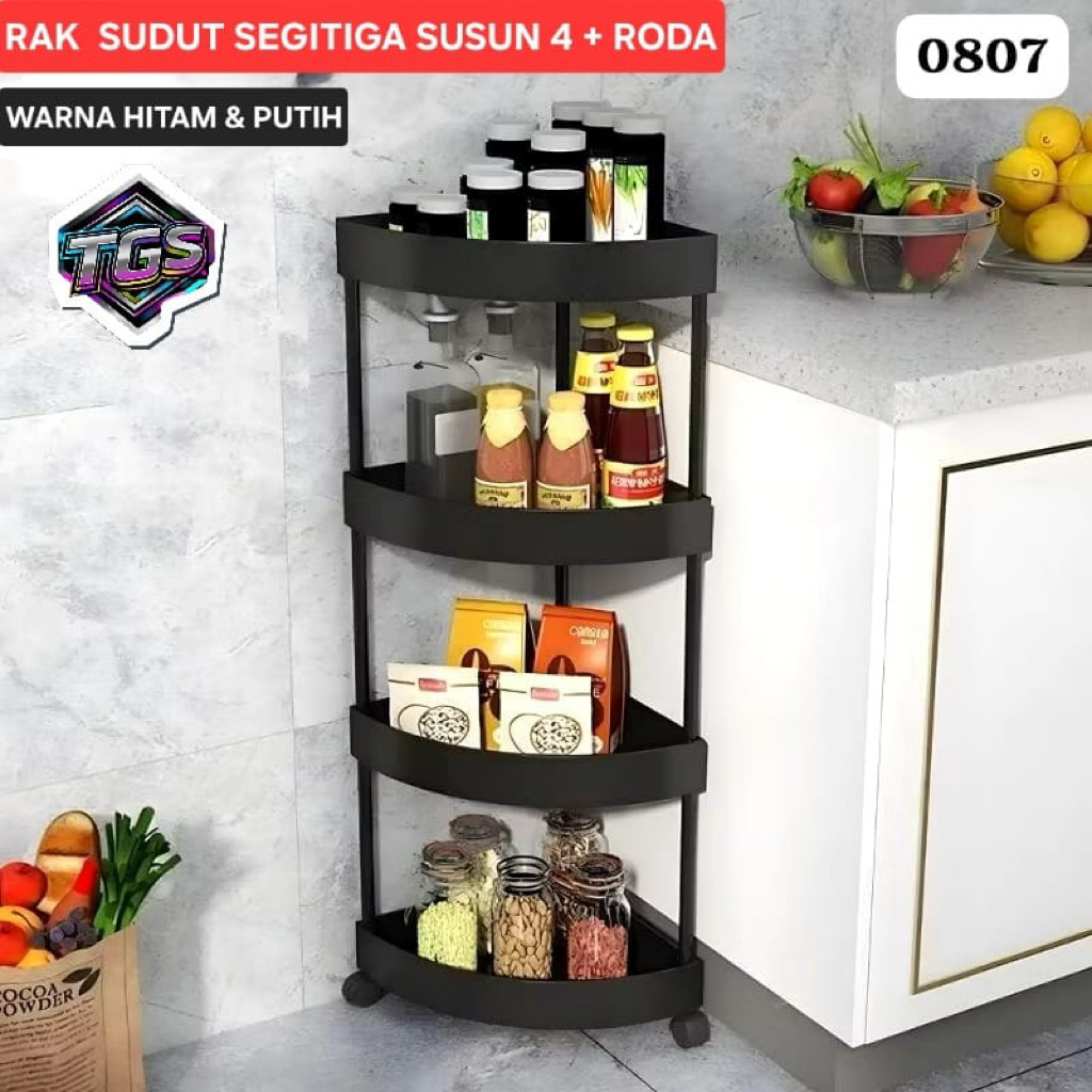 Rak Troli Susun Plastik Serbaguna dengan Roda 4 Tingkat