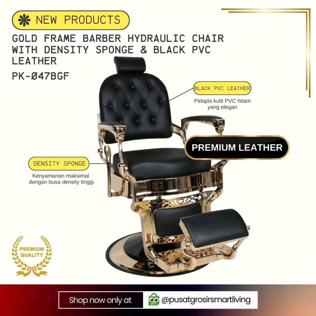 PROMO Kursi Pangkas Rambut / Kursi Barber Hidrolik / Salon Frame Emas Hydraulic Chair with Premium L