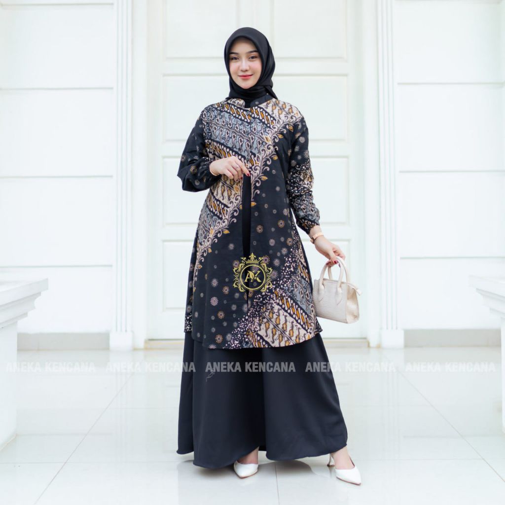 Gamis Batik Kombinasi Moscrape Motif Luna Asli Pekalongan | Gamis Kombinasi Moscrape | Gamis Batik K