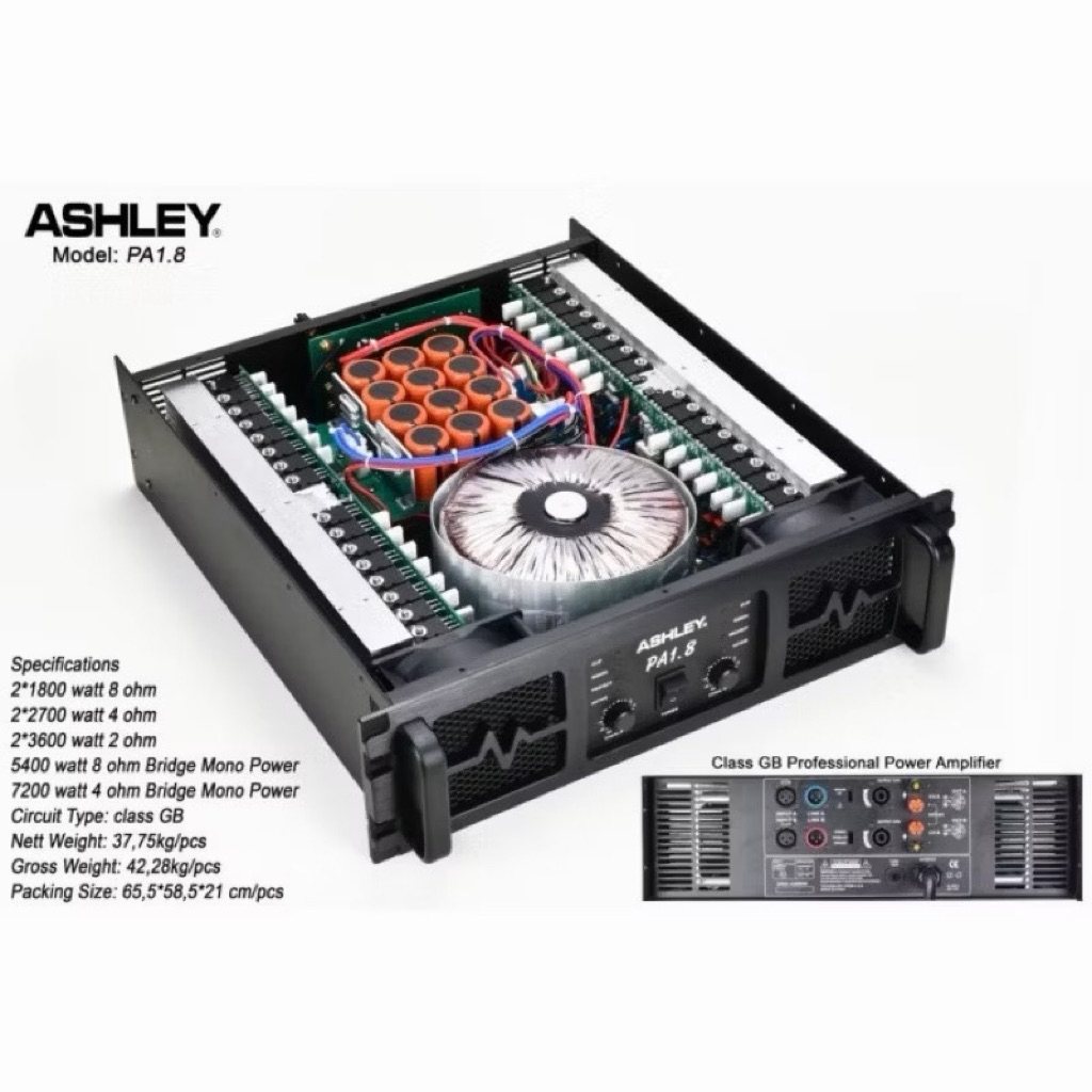 power amplifier Ashley PA 1.8 PA1.8 2 channel 1800 watt class GB original 1800watt
