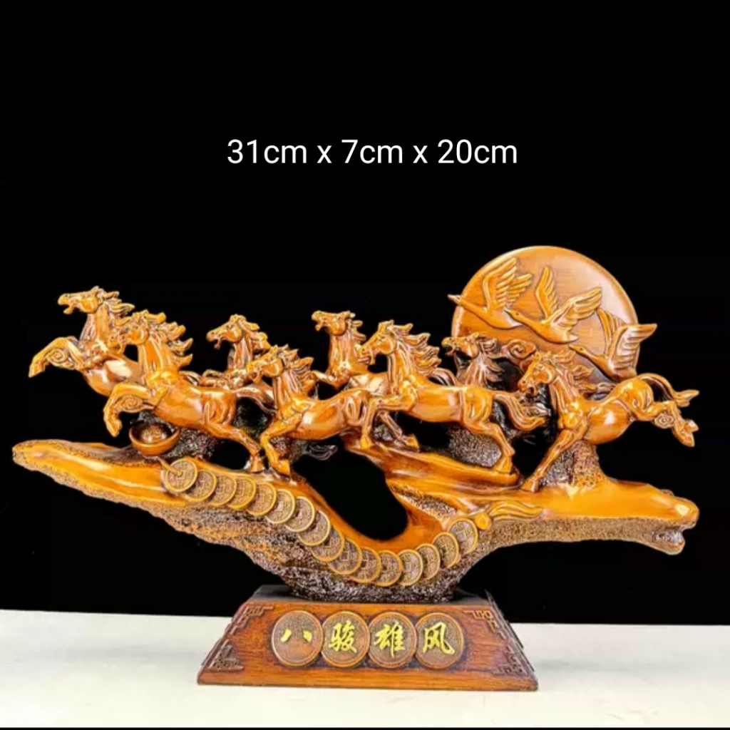 Patung 8 Kuda Emas Pajangan Meja Dekorasi Rumah Hiasan Feng Shui Pembawa Rezeki & Keberuntungan