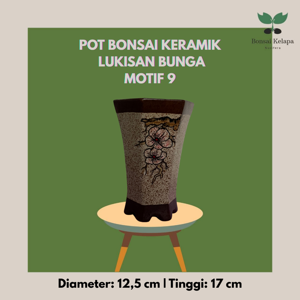 POT BONSAI KERAMIK LUKISAN BUNGA - MOTIF 9