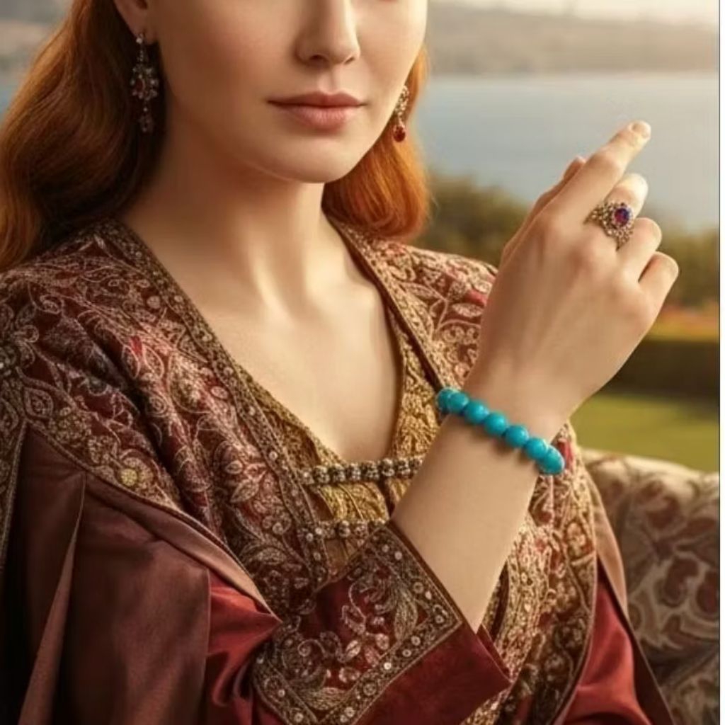 gelang batu pirus biru fancy polos gaya turki natural batu 10 mm