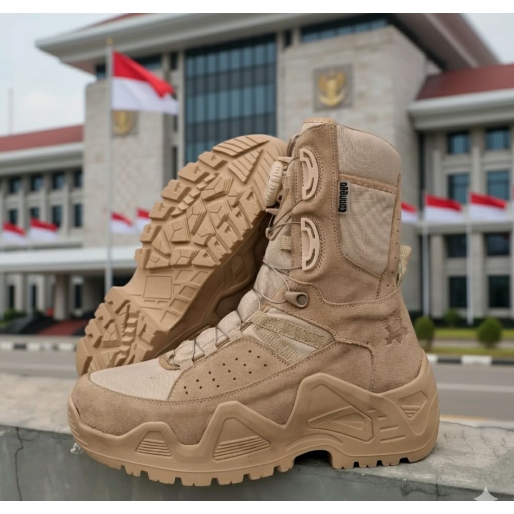 Sepatu PDL Force One Terbaru Cream - Sepatu Kemhan Original Tali Putar