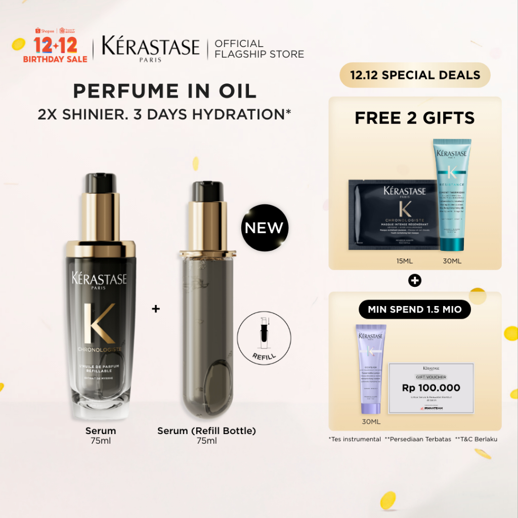 Kerastase Chronologiste Hair Oil 75ml & Refill Bottle 75ml Anti Aging Hair Serum - Serum Rambut untu