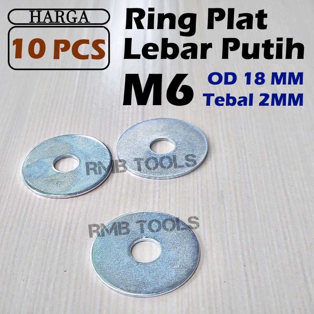 x10pcs Ring Plat Lebar M6x2x18 Tebal 2MM Putih Galvanis Washer Plate 6 mm M6 RPP06