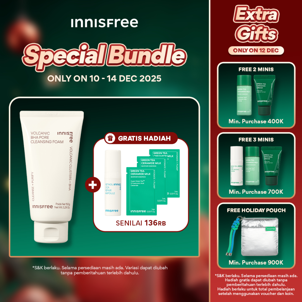 Buy 1 Get 4 Innisfree Volcanic BHA Pore Cleansing Foam 150gr Set Bundle - Sabun Cuci Wajah untuk Kul