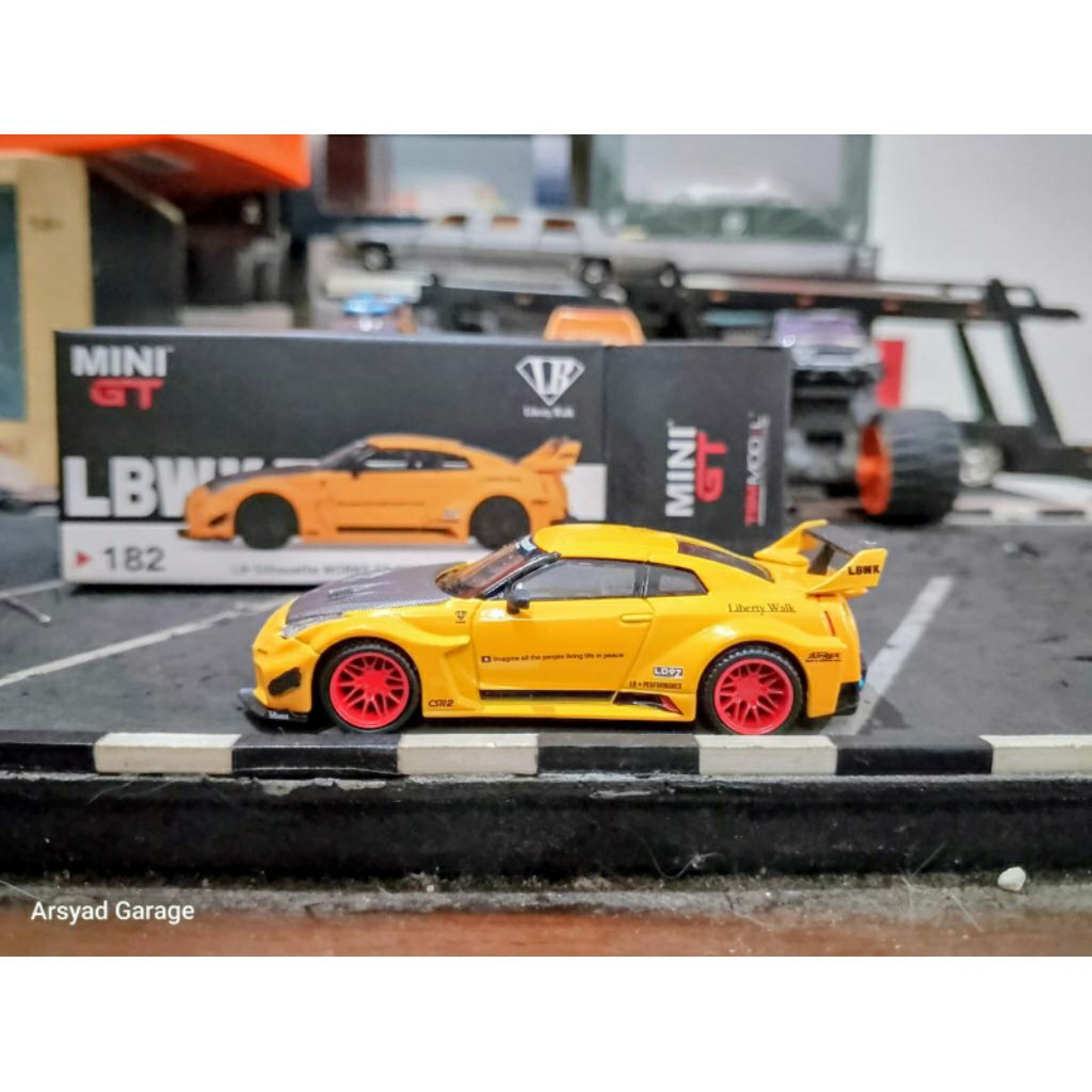 Diecast Mini GT LBWK GT Nissan Skyline GTR R35 35Gt RR Yellow no 182 Swap Velg dan ban
