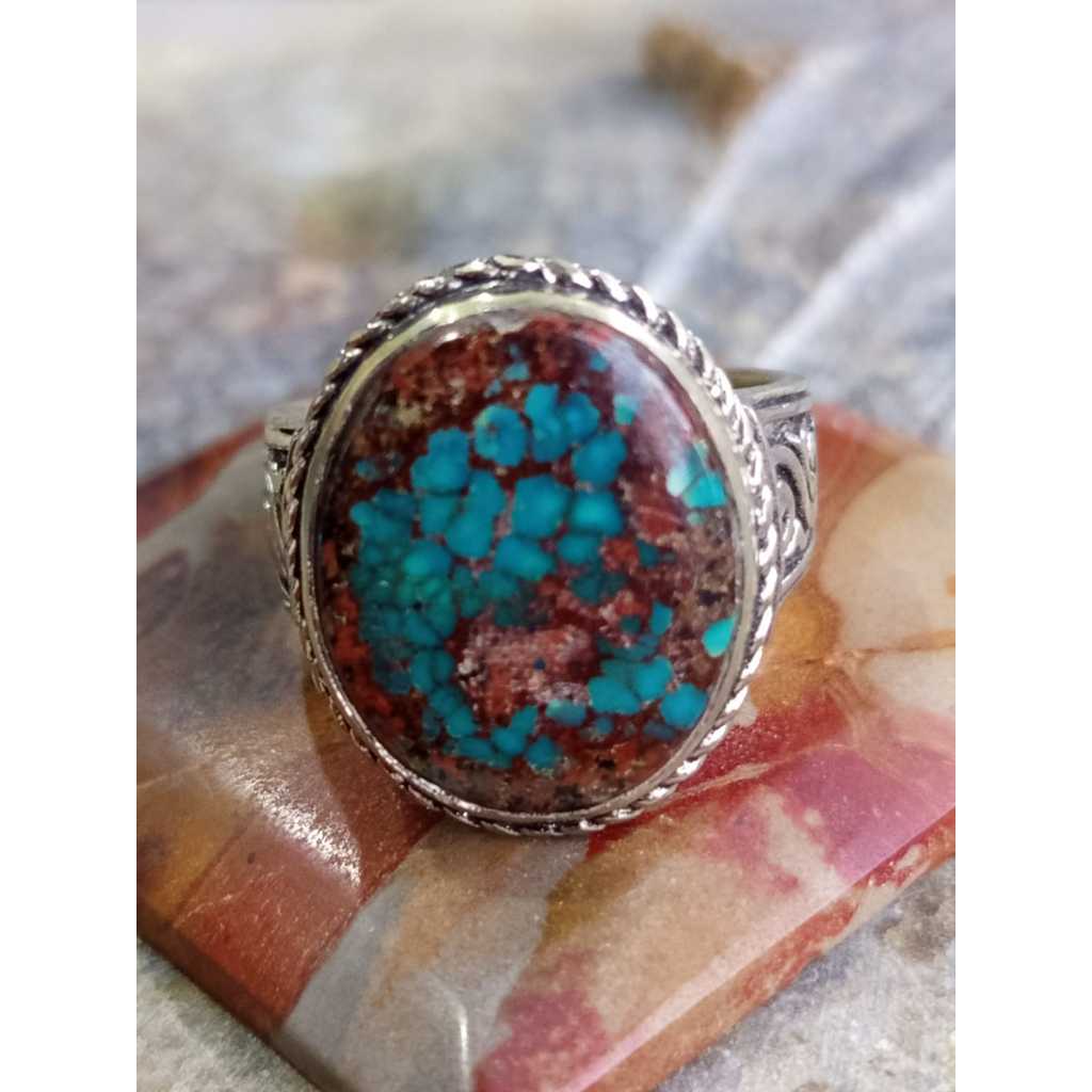 Pirus Persia Biru Urat Merah Beras Wutah Ring Alpaka Unik