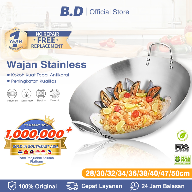 B.D Wajan stainless steel 555, anti lengket, berbagai ukuran