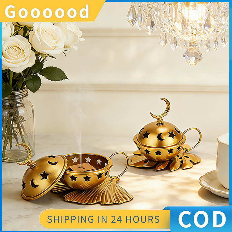 Pembakar Dupa Estetika/Pembakar Dupa Mini Bulat Logam Emas Arab/Pembakar dupa/Pembakar dupa/Pembakar