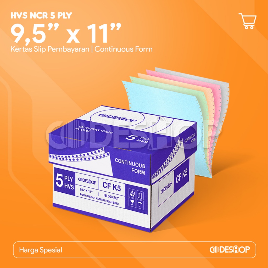 Codeshop Kertas Continuous Form 5 Rangkap NCR 9.5x11 inch  Faktur Surat Jalan Slip Gaji