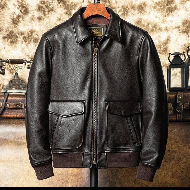 Jaket Kulit Bomber Pria Klasik - Model A-2 Vintage (Cokelat Tua)