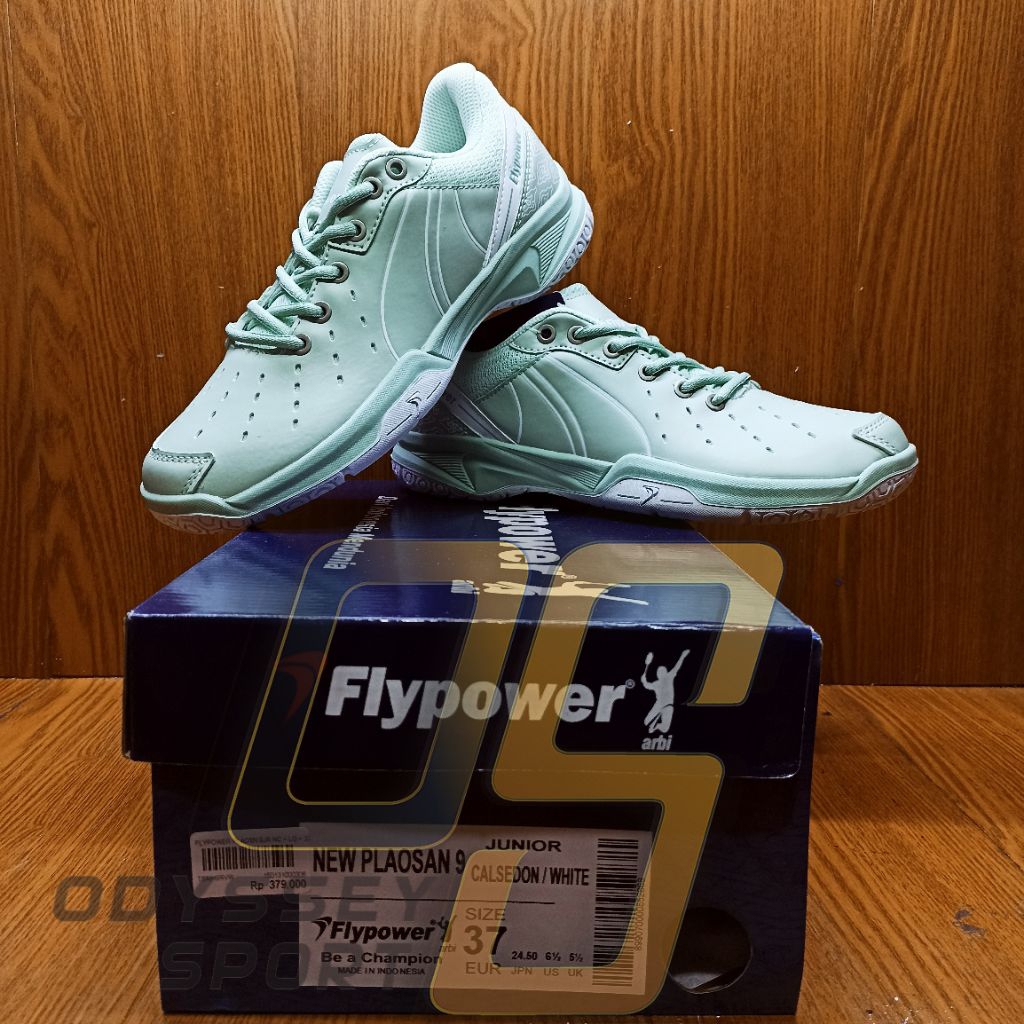 Sepatu Badminton FLYPOWER PLAOSAN 9 NC Junior & Dewasa Size 30-43 (Light Green) 100% ORIGINAL