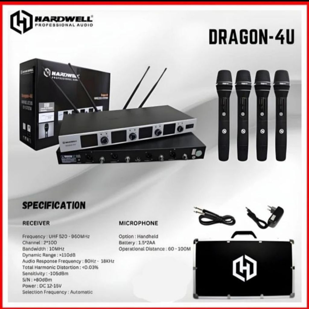 Microphone Wireless Hardwell Dragon 4 u Handle 4 Channel
