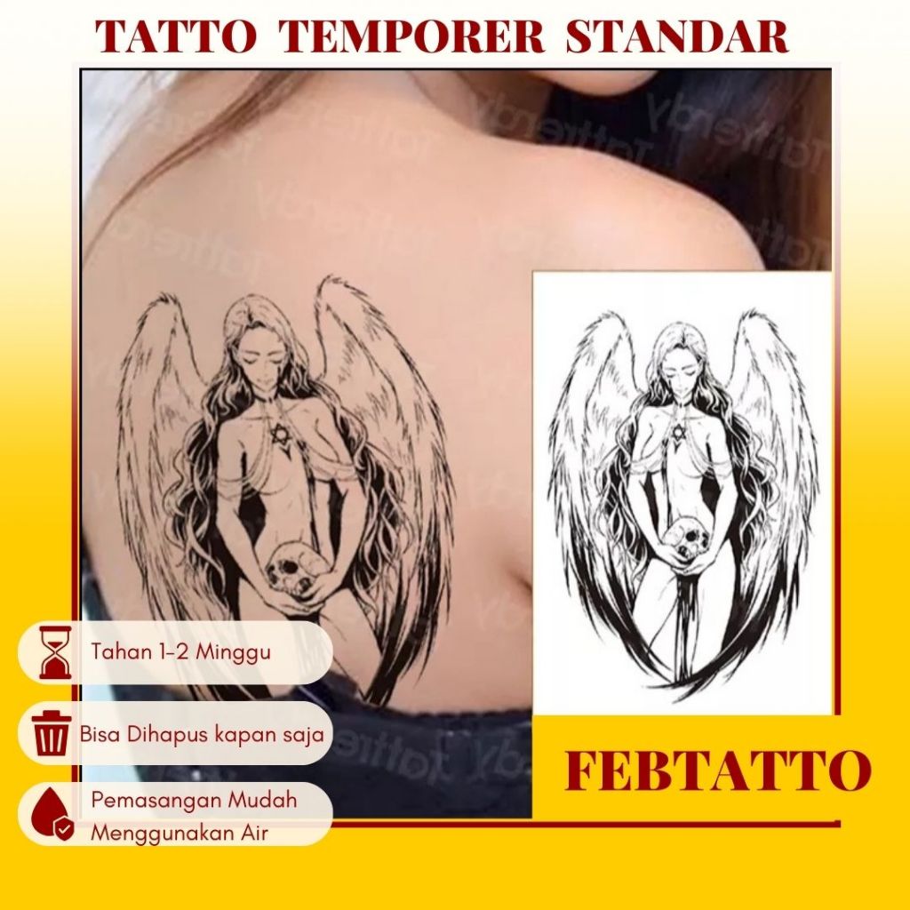 Temporary Tattoo Size 12cmx19cm Aesthetic Tattoo Halal Wholesale Tattoo malaikat bersayap TBS 8070