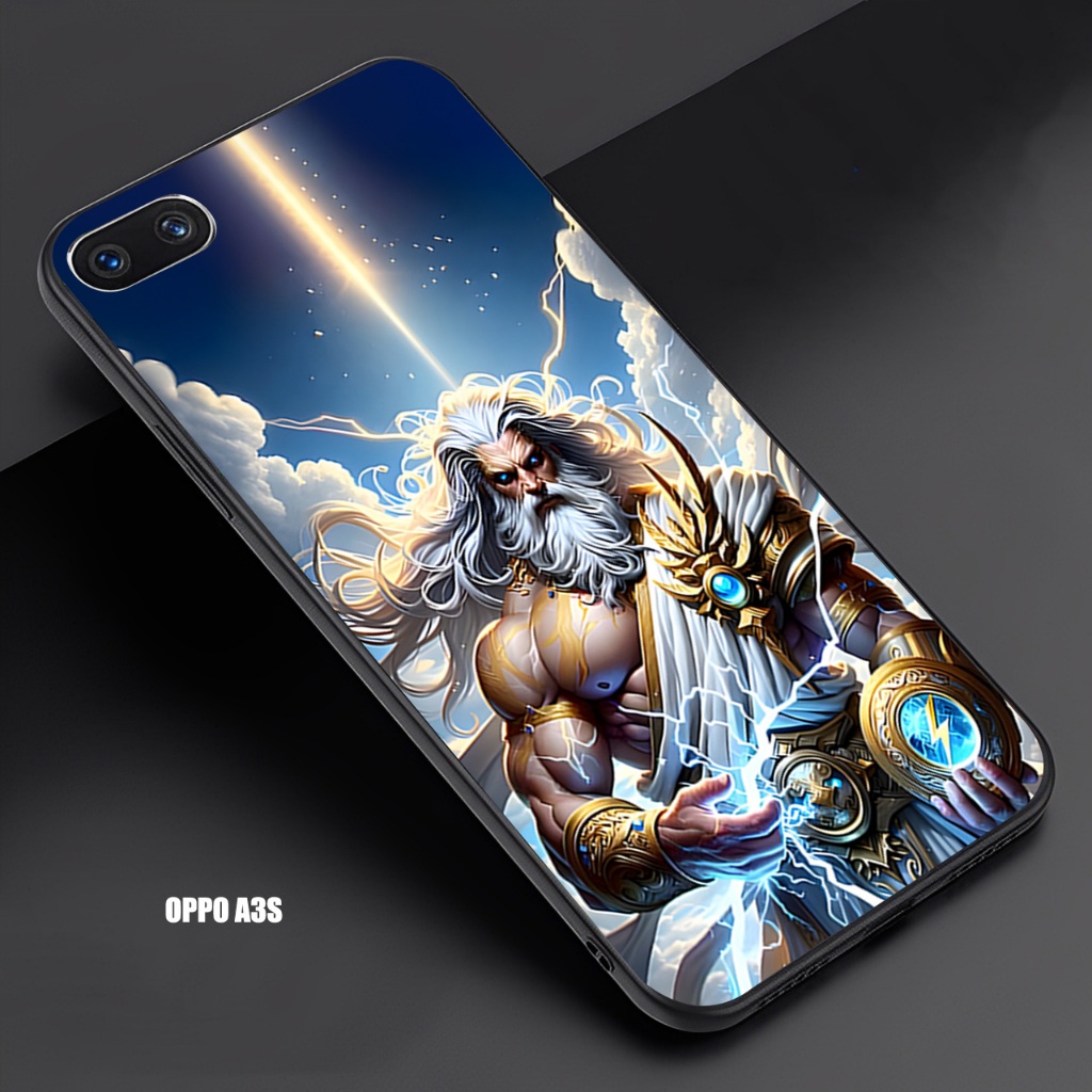 (FC71) Softcase Kaca Glossy For OPPO A3S - Motif Zeus  - Casing Anti Pecah Anti Gores dan Kotoran