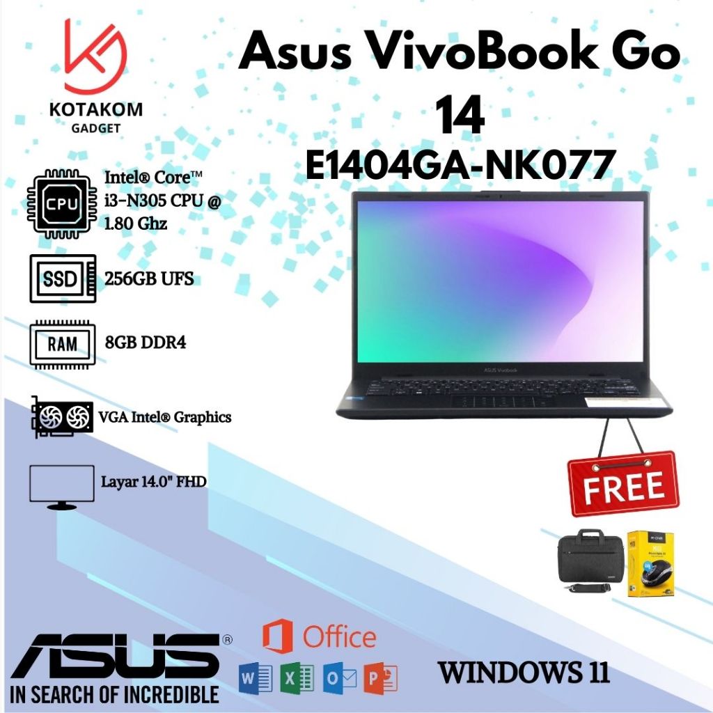 LAPTOP SLIM Asus VivoBook Go 14 E1404GA-NK077 with Intel i3 N305 and 8GB RAM