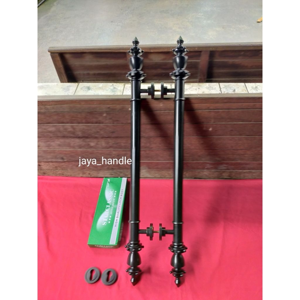 Handle Pintu Rumah Kuningan Motif Gotri Hitam Doff Uk 80 cm Gagang Pintu Kuningan