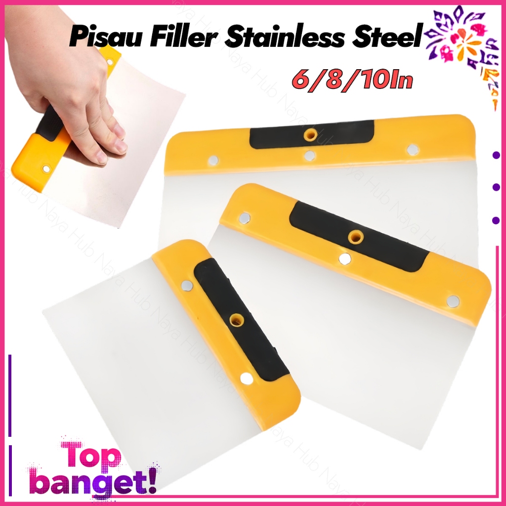 6/8/10In Kape Skrap Dempul Stainless Spatula Kape Cat Pisau Dempul Scraper Alat Spatula Pisau Skimmi