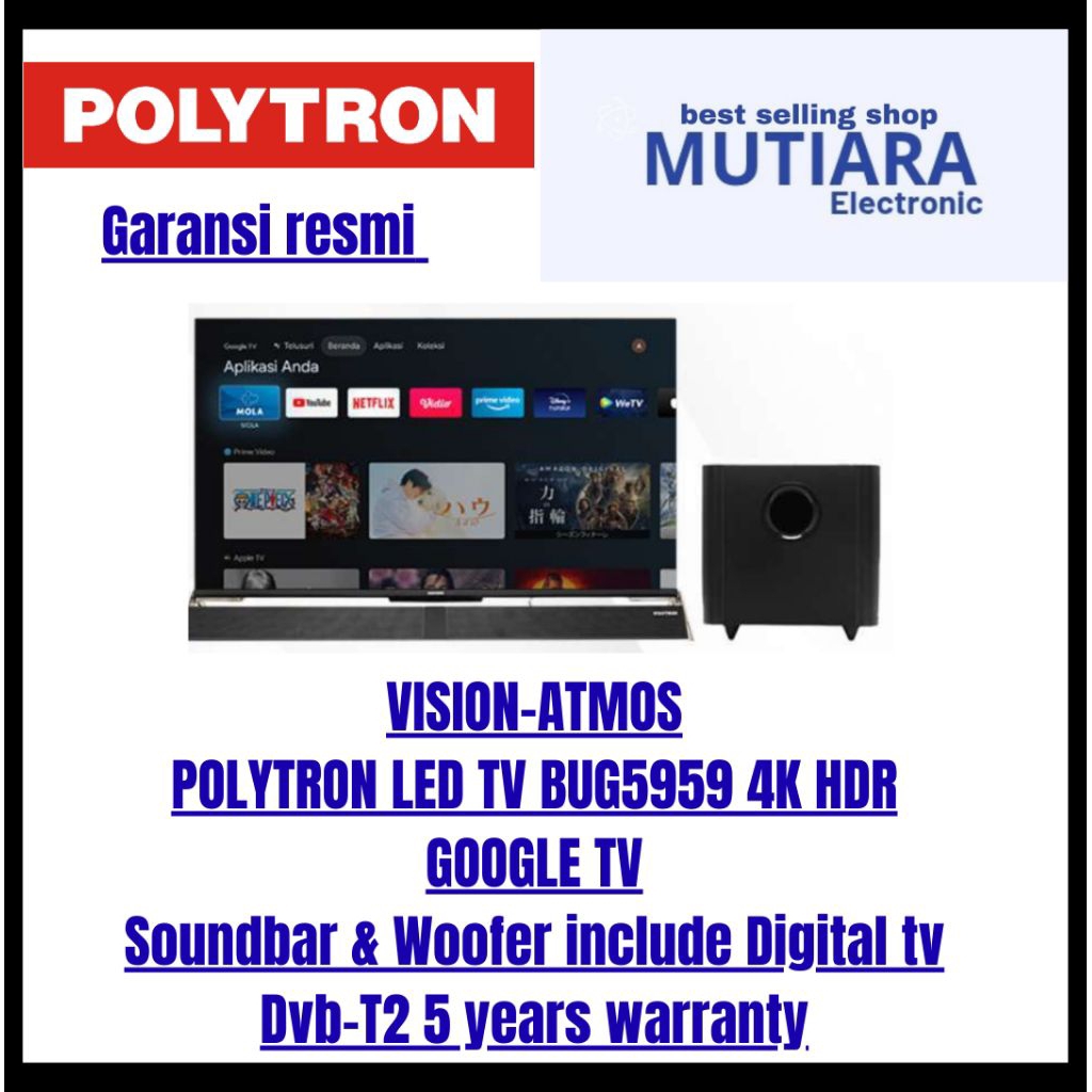 POLYTRON 50BUG5959 4K GOOGLE TV include Soundbar 50 Inch