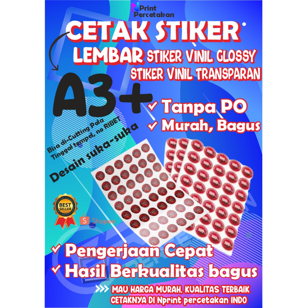Cetak Stiker Vinyl Glossy Anti Luntur A3 A4