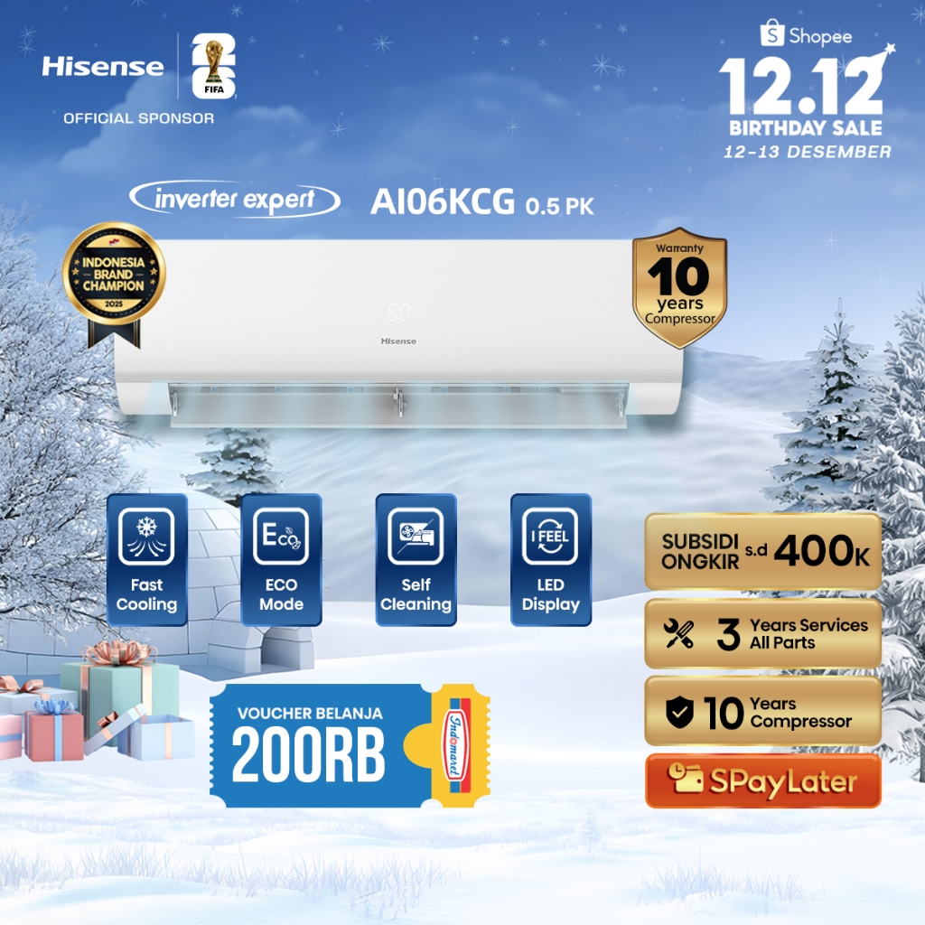 Hisense AC AI06KCG Inverter 1/2 PK (0.5 PK) Cooler Perlindungan Cepat ECO Mode Hemat Energi Self Cle