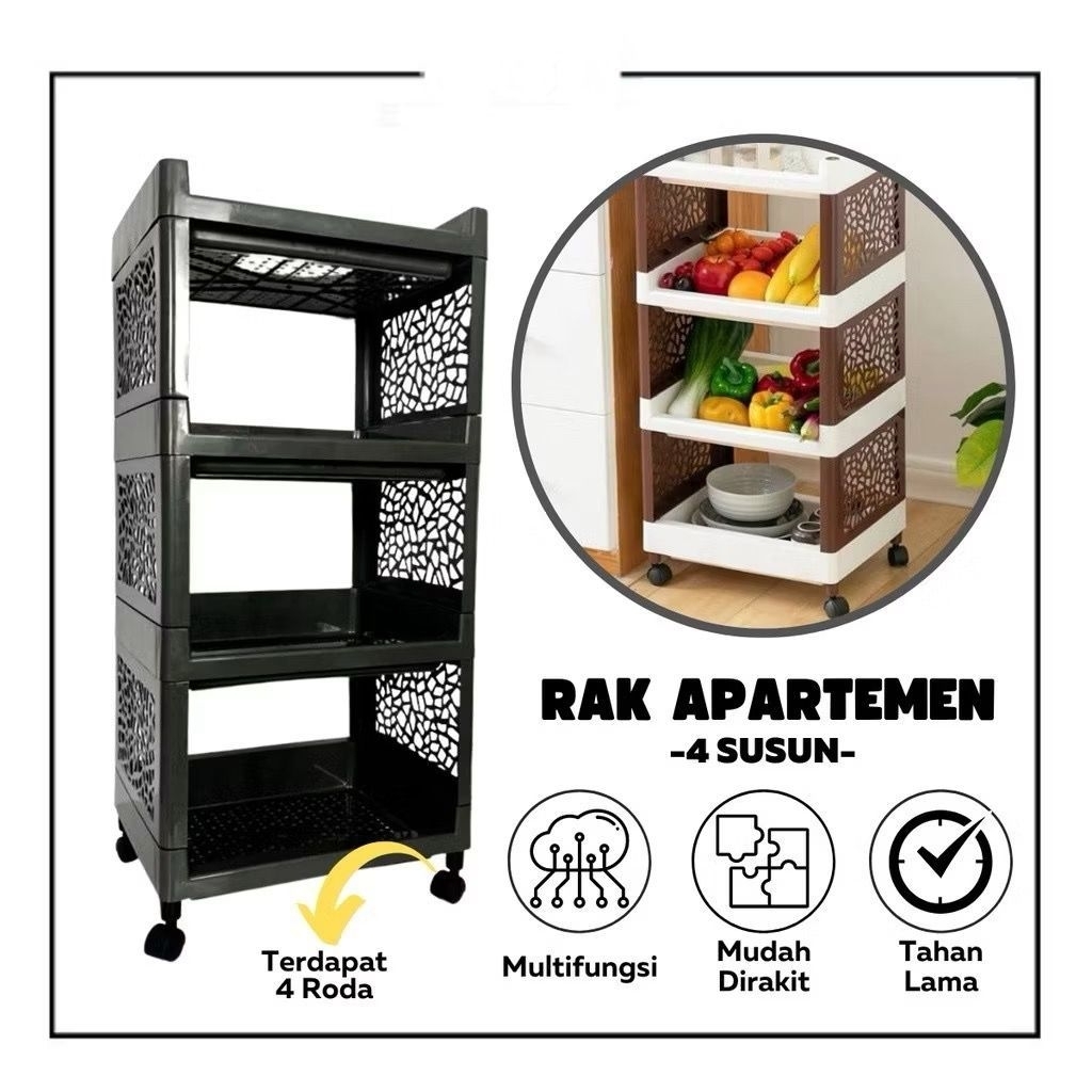 Rak serbaguna 4 Susun Roda / rak yoyo