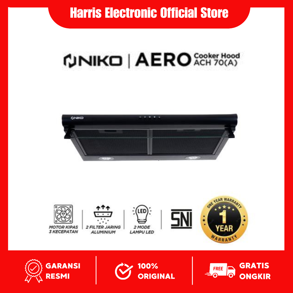 NIKO ACH-70A Cooker Hood Aero 70cm Black Penghisap Asap Dapur