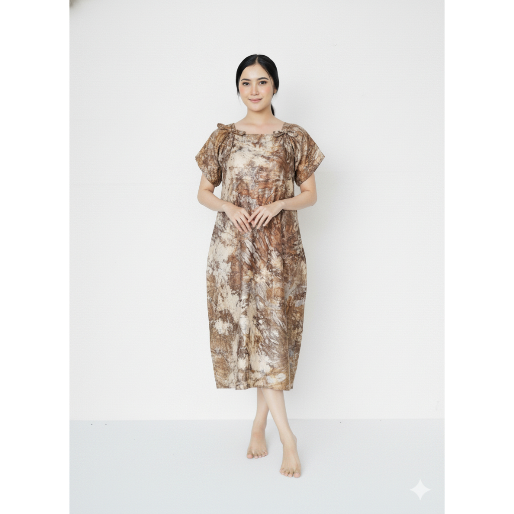 Daster Balon Serut Tali Lengan Viral Dress Remaja Kekinian Daily Wear Tie Dye Shibori