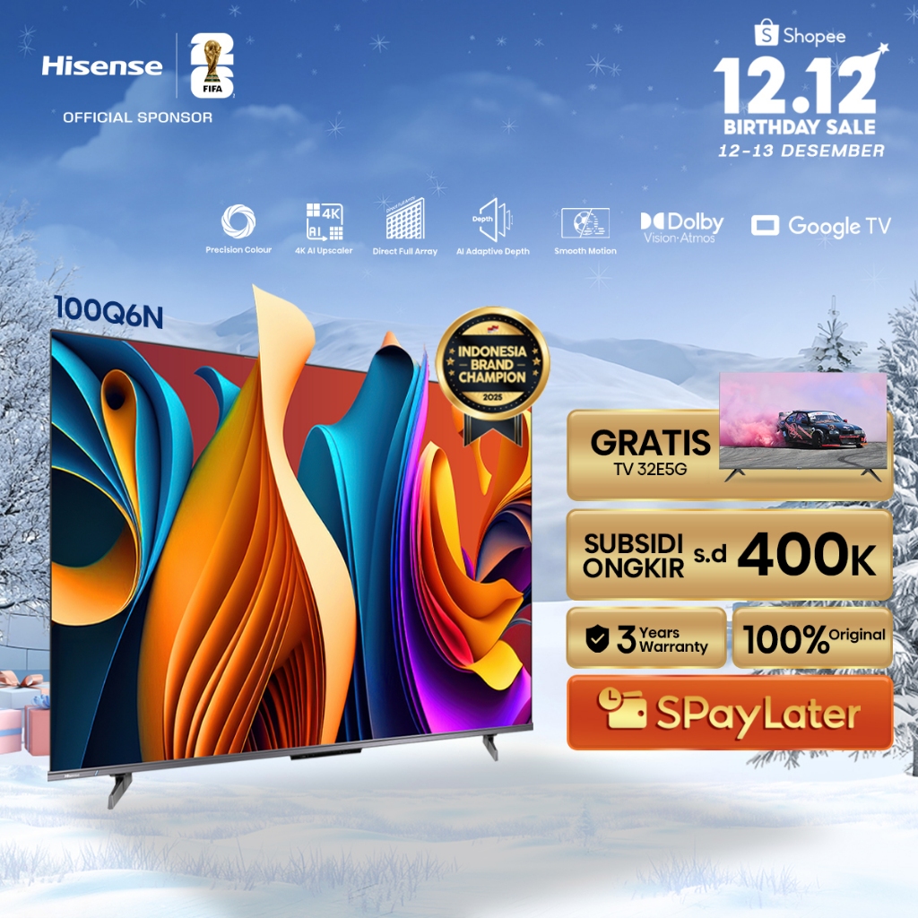 (BELI TV GRATIS TV) Hisense TV 100Q6N Smart QLED TV Google 100 inch 4K HDR Warna Quantum Dot Array P