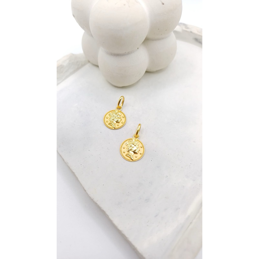 Liontin coin / koin ukir polos Emas Asli 8K