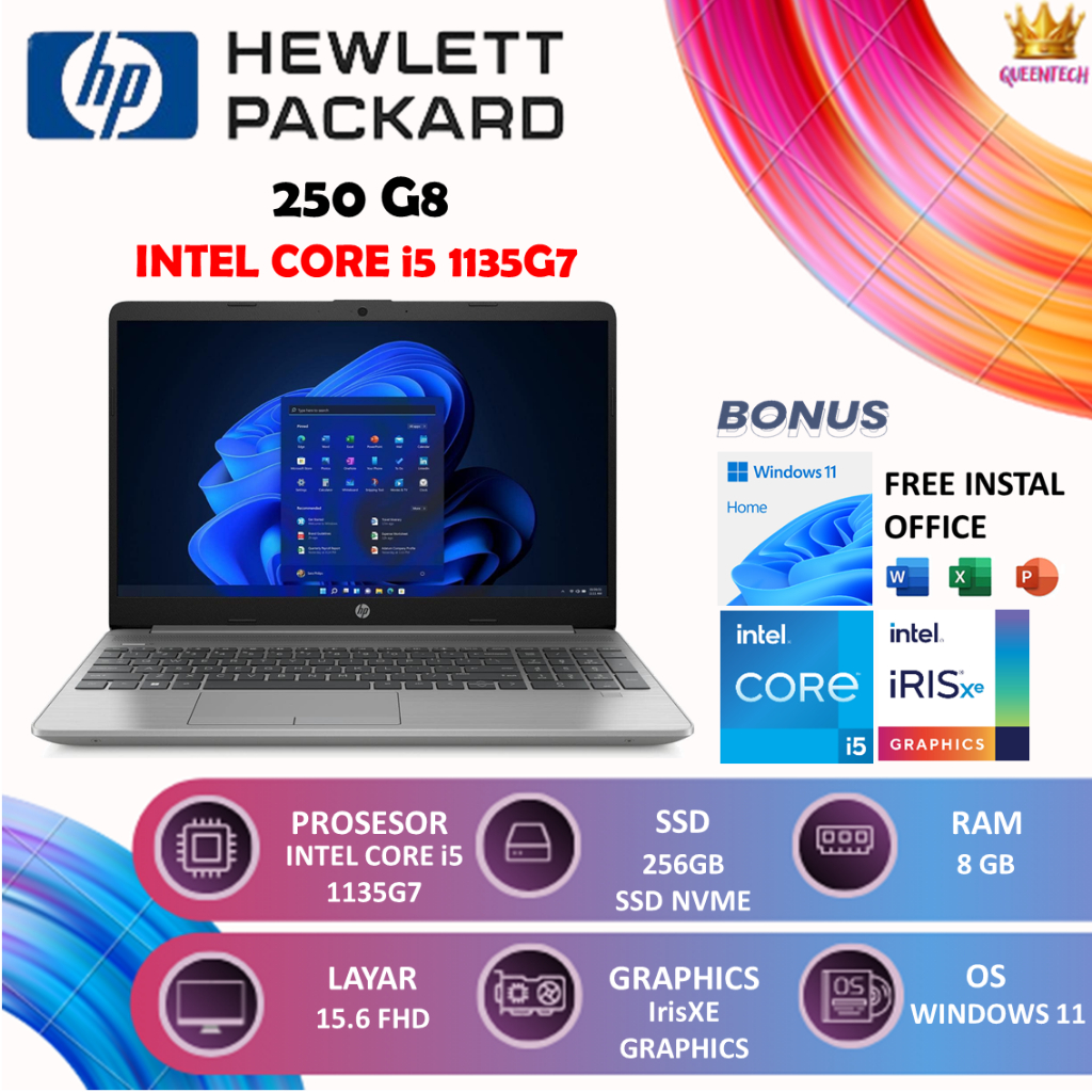 LAPTOP KANTOR HP 250 G8 INTEL Core i5 1135G7 [8GB/256GB] Windows 11 15.6FHD